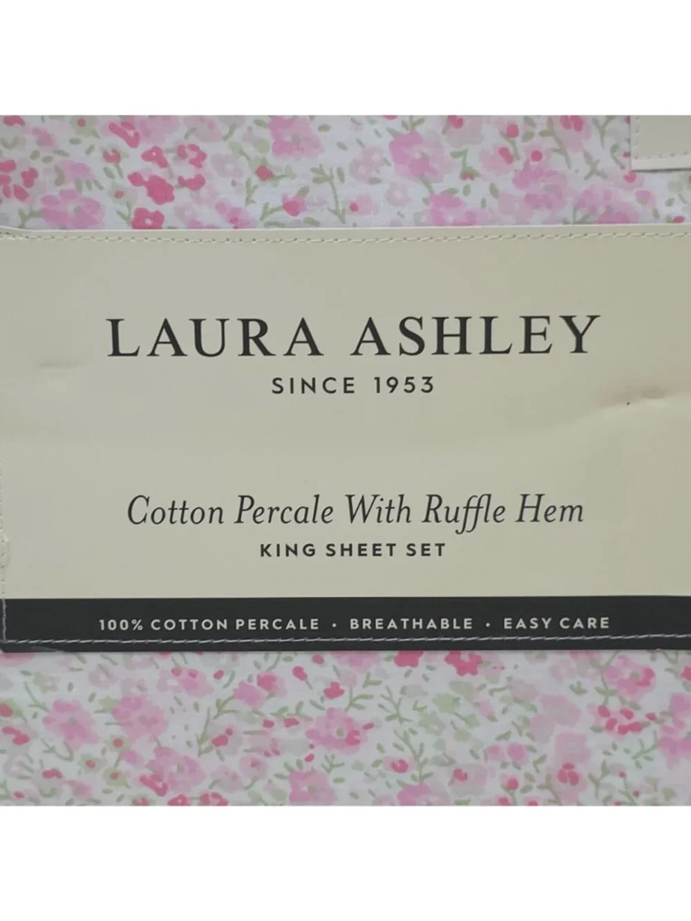 Laura Ashley Cotton Percale King Sheet Set With Ruffle Hem Leona Flower Pink